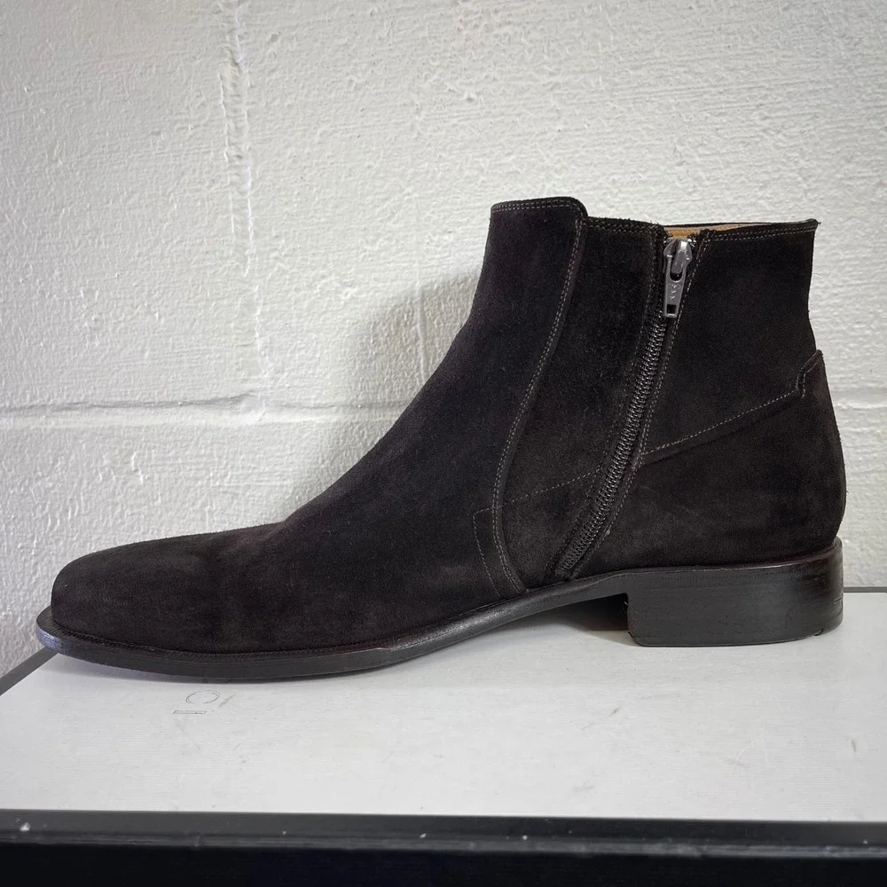 Bruno Magli Rangle M00338 Brown Suede Side Zip Ankle Boots Pull On Men's 12 M
